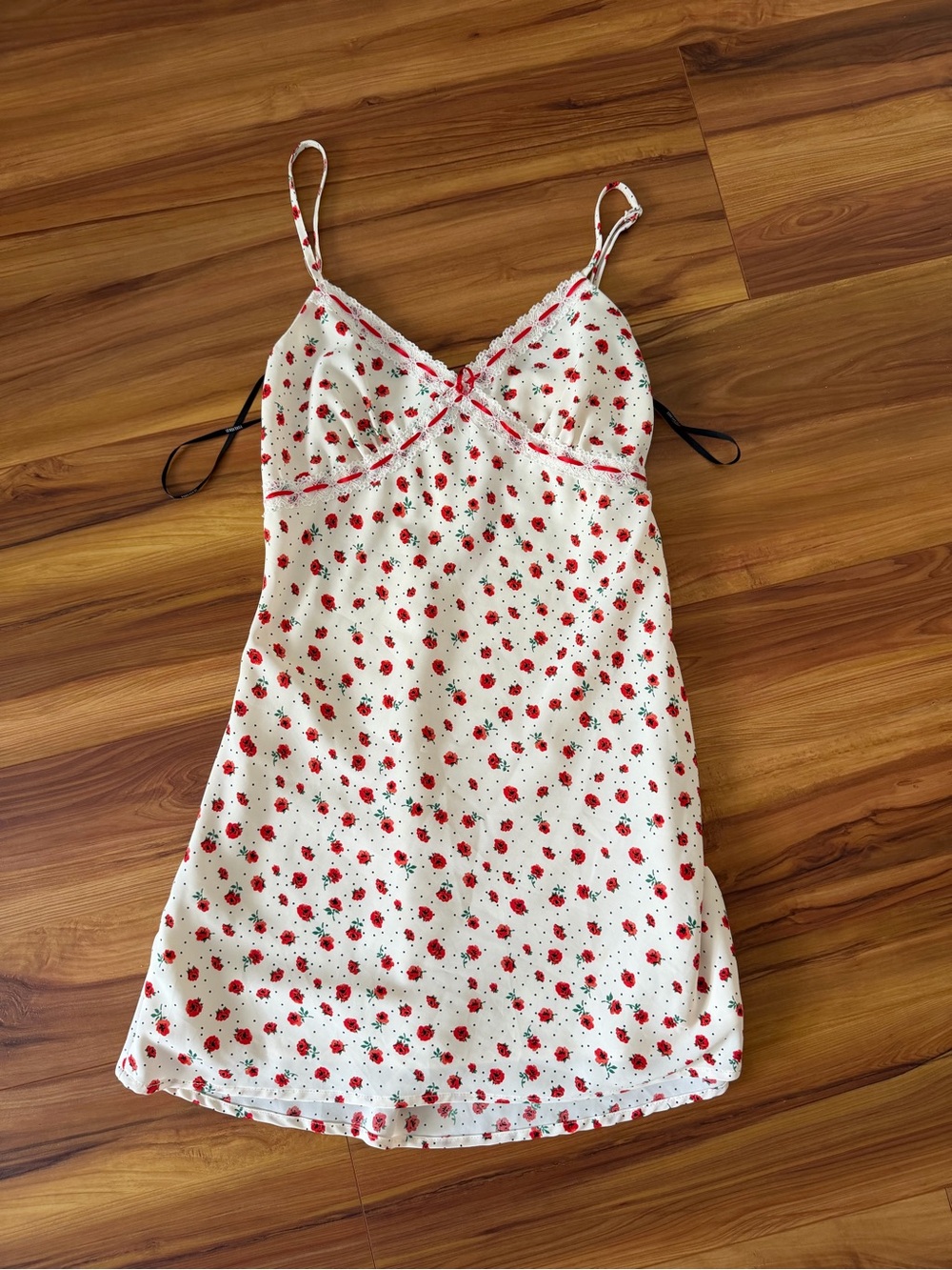 Forever 21 Cream Slip Dress with Red Rose Print
